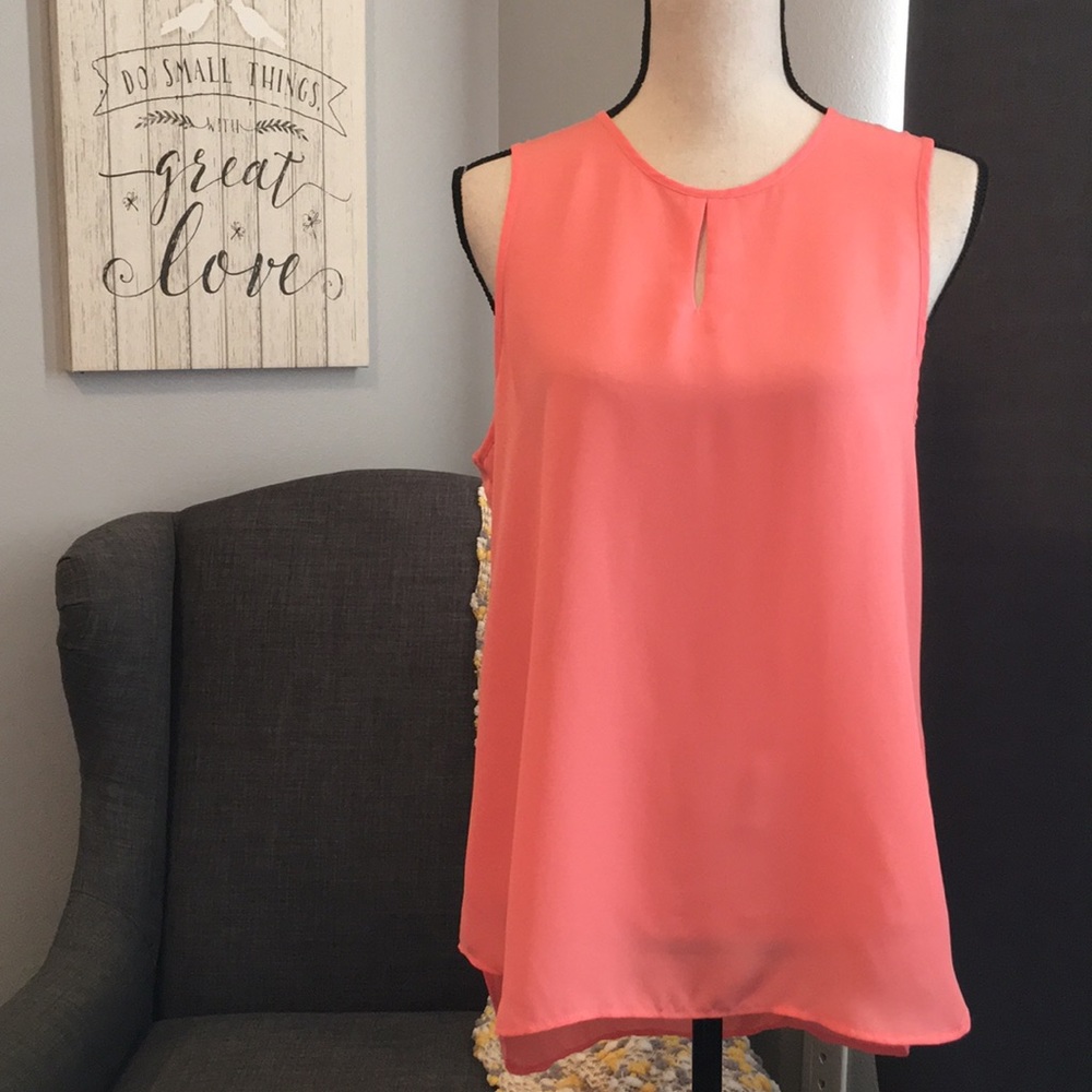 Bright coral sleeveless blouse button back